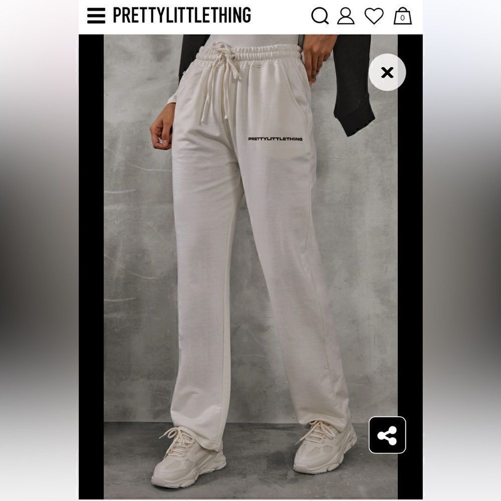 PRETTYLITTLETHING Beige Logo Straight Leg Sweatpants XS NWT View 2
